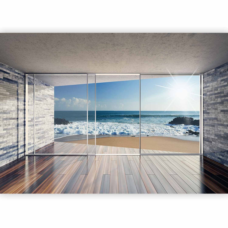 Fototapetes - ainava ar skatu no loga uz zilām debesīm un jūru, 64121 G-ART