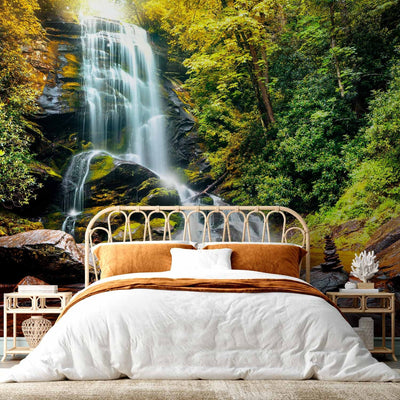 Wall Murals - Landscape with a waterfall flowing across the rocks in the middle of the forest, 60062 G-Art