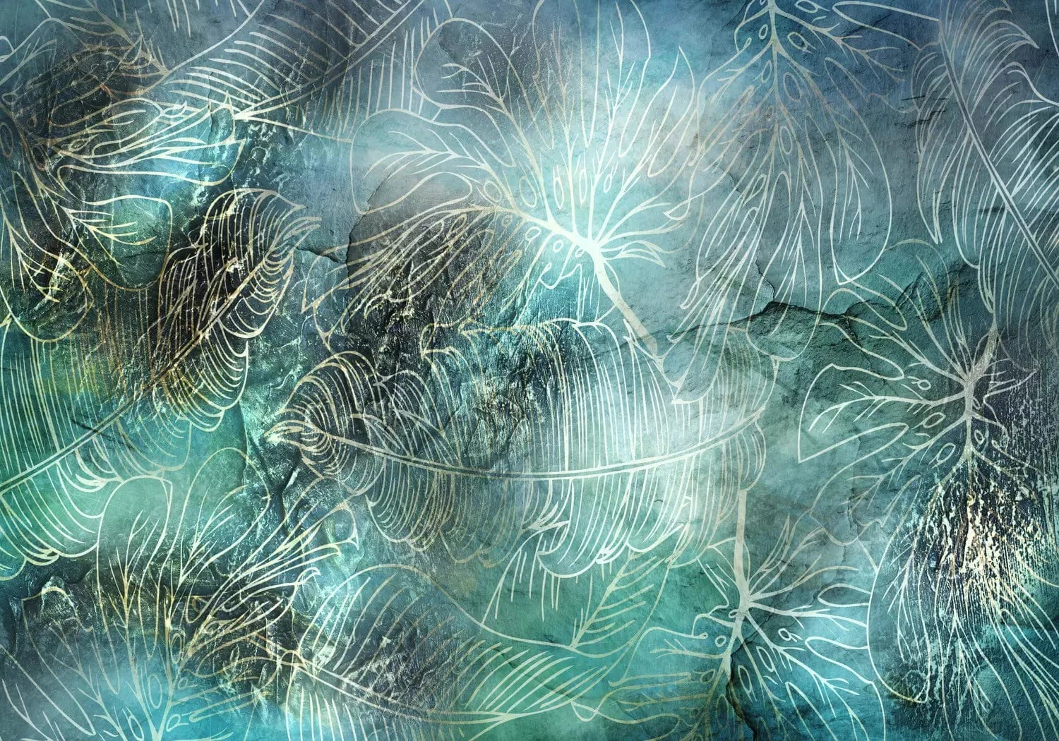 Fototapetes - Akvareļu fons ar eksotiskām zelta lapām - uz pasūtījumu G-ART