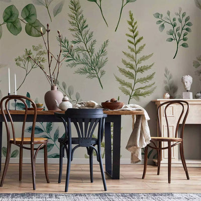 Wall Murals - Watercolor greens - soft and delicate leaves in watercolor style G-ART