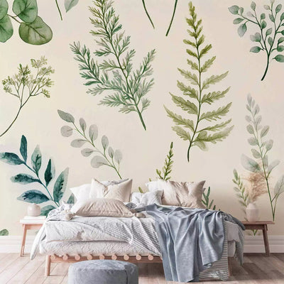 Wall Murals - Watercolor greens - soft and delicate leaves in watercolor style G-ART