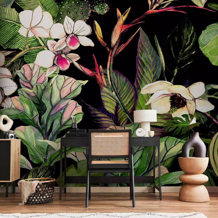 Fototapetes viesistabai - Akvareļu ziedi, augi siltos toņos, 150561 G-ART