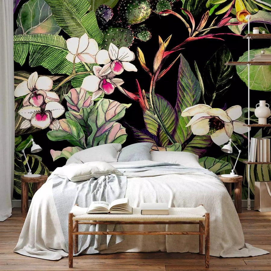 Fototapetes viesistabai - Akvareļu ziedi, augi siltos toņos, 150561 G-ART