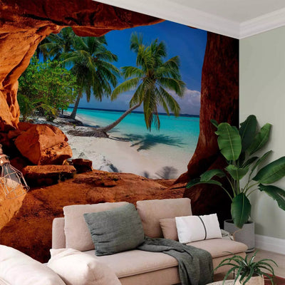 Wall Murals - landscape with tropical island and palm trees and blue sky, 96977G-ART