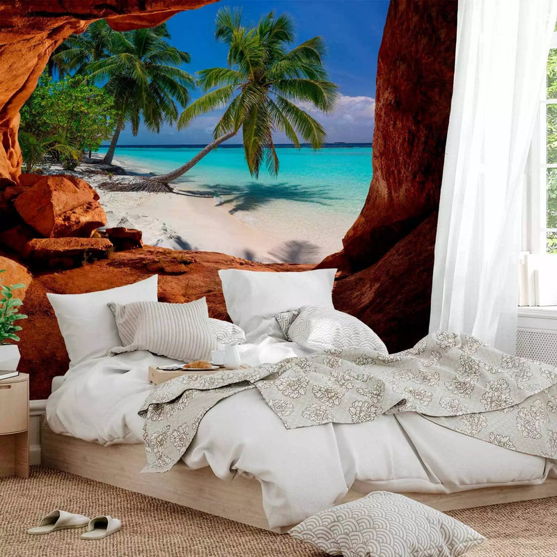 Wall Murals - landscape with tropical island and palm trees and blue sky, 96977G-ART