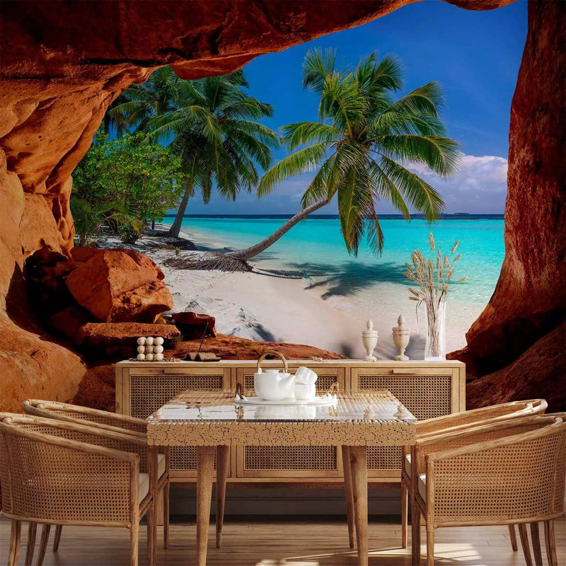 Wall Murals - landscape with tropical island and palm trees and blue sky, 96977G-ART