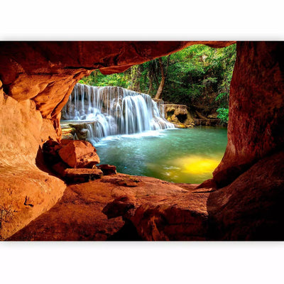 Wall Murals - nature with a low waterfall on the background of a tropical forest, 96980 G-ART