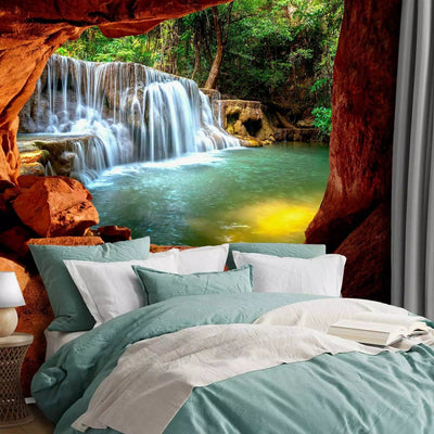 Wall Murals - nature with a low waterfall on the background of a tropical forest, 96980 G-ART