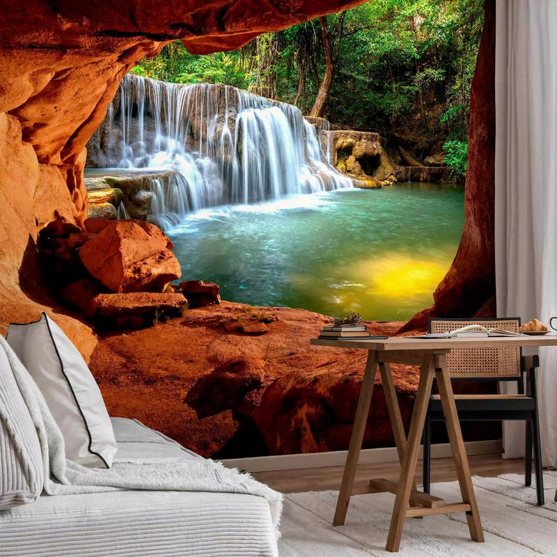 Wall Murals - nature with a low waterfall on the background of a tropical forest, 96980 G-ART