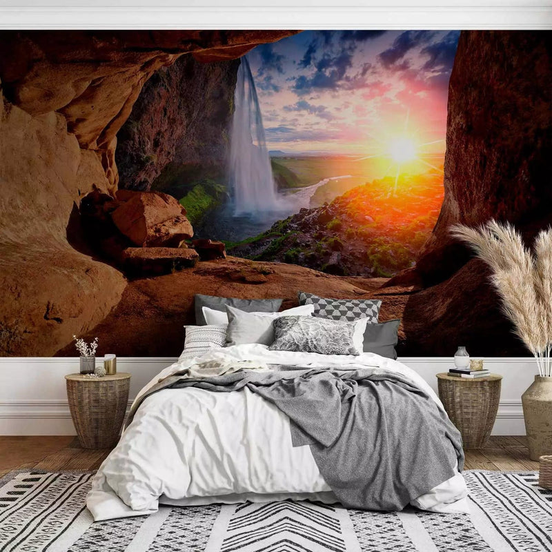 Wall Murals - nature with a waterfall, jungle on a sunny background, 96981 G-ART