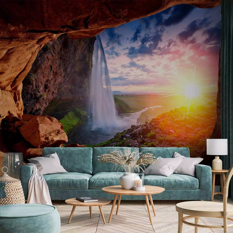 Wall Murals - nature with a waterfall, jungle on a sunny background, 96981 G-ART