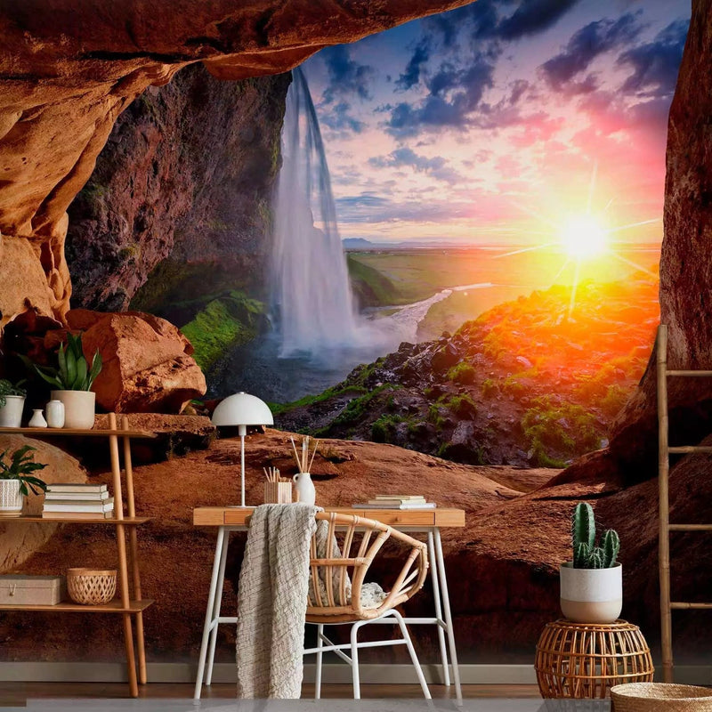 Wall Murals - nature with a waterfall, jungle on a sunny background, 96981 G-ART