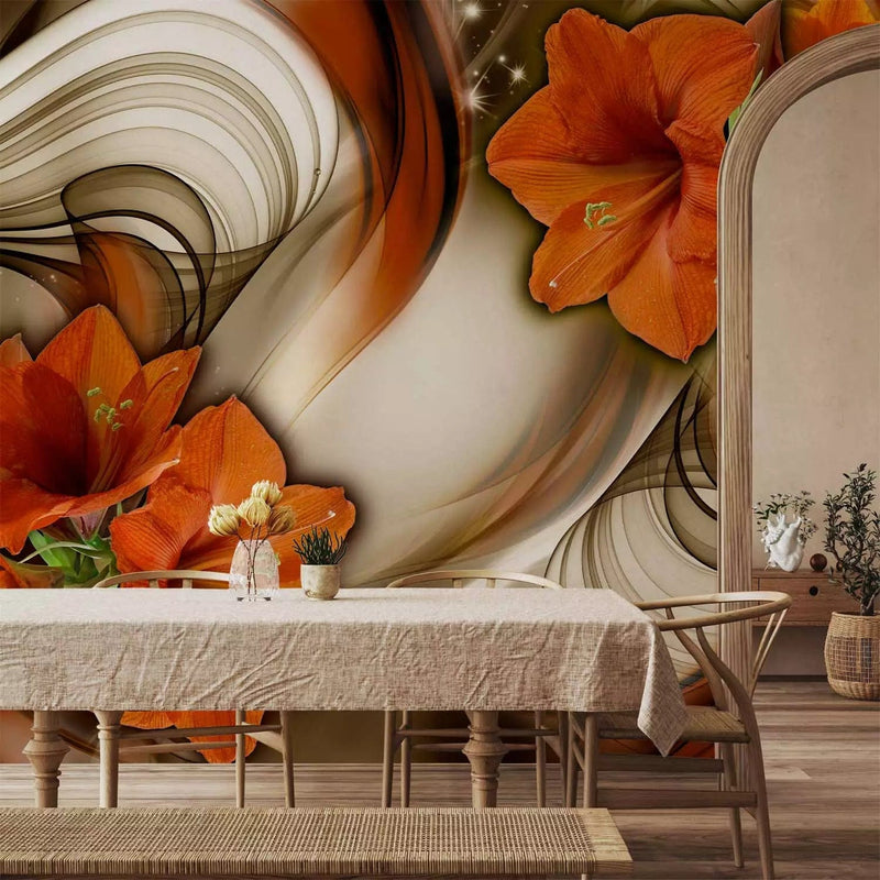 Wall Murals With beautiful flowers. Amarillis orange, 64767g-art