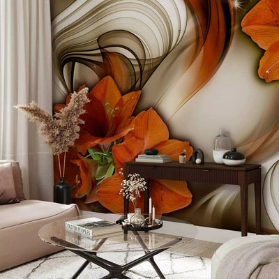 Wall Murals With beautiful flowers. Amarillis orange, 64767g-art