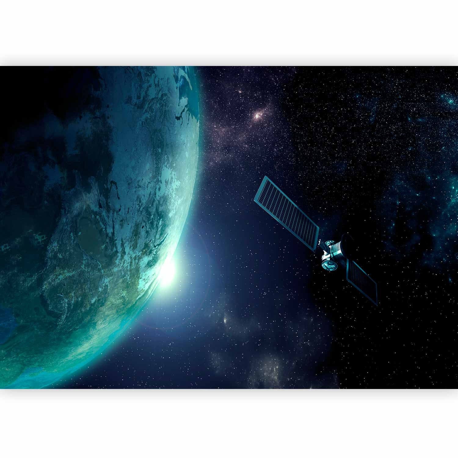 Fototapetes - Burvīgs kosmoss - galaktikas ainava ar Zemi un satelītu G-ART