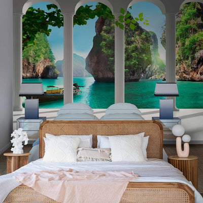 Wall Murals with 3D effect, column and beautiful landscape - terrace - 61659 G -art