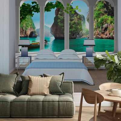 Wall Murals with 3D effect, column and beautiful landscape - terrace - 61659 G -art