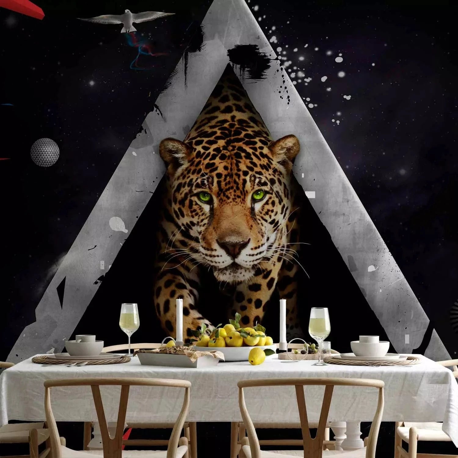 Fototapetes ar 3D ilūziju un jaguāru uz melna fona, 61332  G-ART