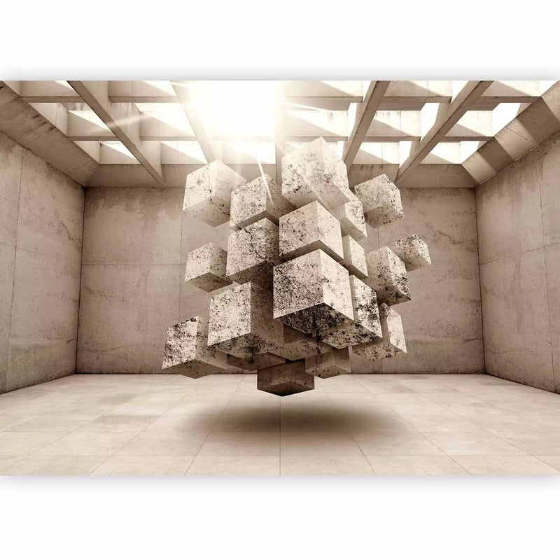 Wall Murals with 3D cubes in beige tones - 62323G-ART