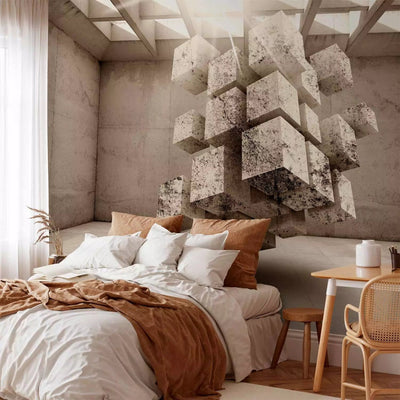 Wall Murals with 3D cubes in beige tones - 62323G-ART