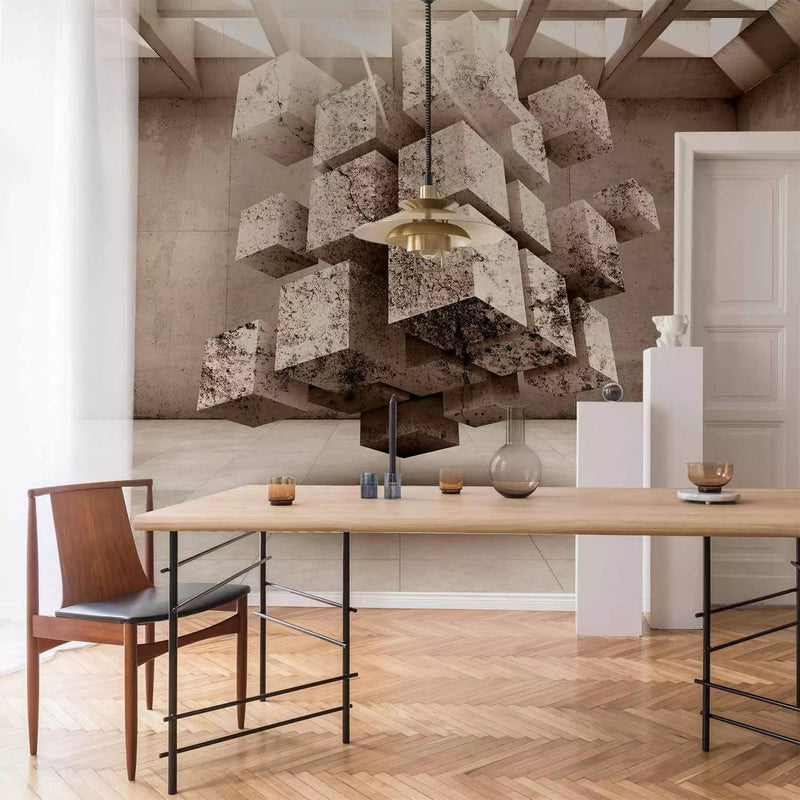 Wall Murals with 3D cubes in beige tones - 62323G-ART