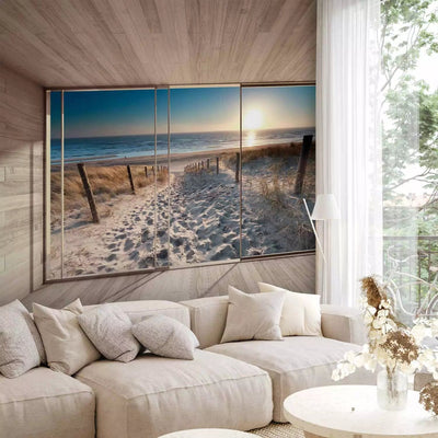 Wall Murals with 3D optical illusion - 3D landscape with a beach at sunrise - 93112 G-ART