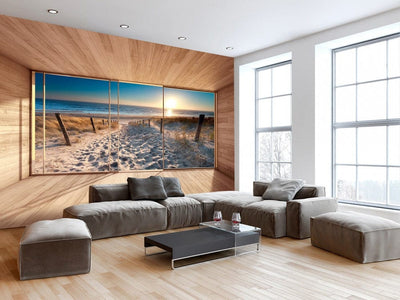 Fototapetes ar 3D optisku ilūziju 93111 Modernā atpūtas telpa: pludmale G-ART
