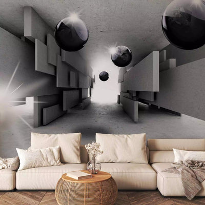 Wall Murals with 3D optical illusion - gray geometric tunnel, 65679 G-ART