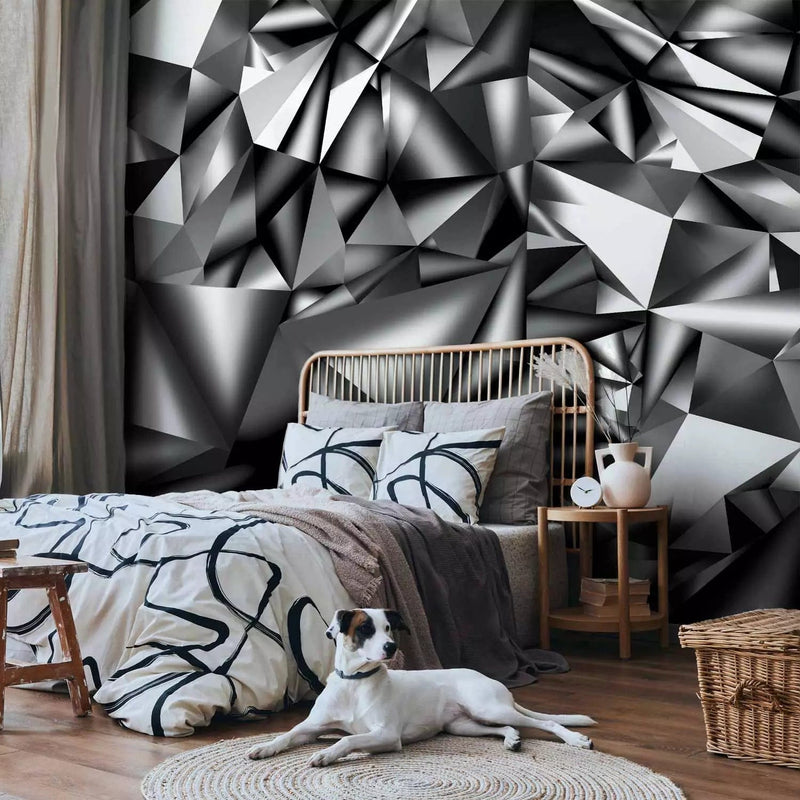 Dark Wall Murals with 3D optical illusion - Silver geometry - 93042G-ART