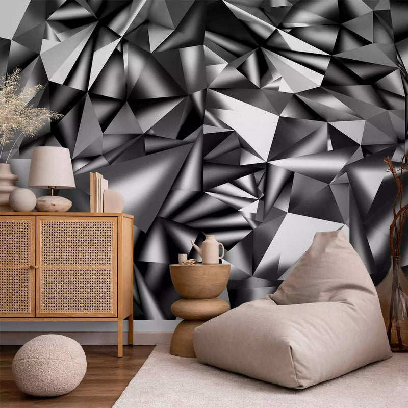 Dark Wall Murals with 3D optical illusion - Silver geometry - 93042G-ART