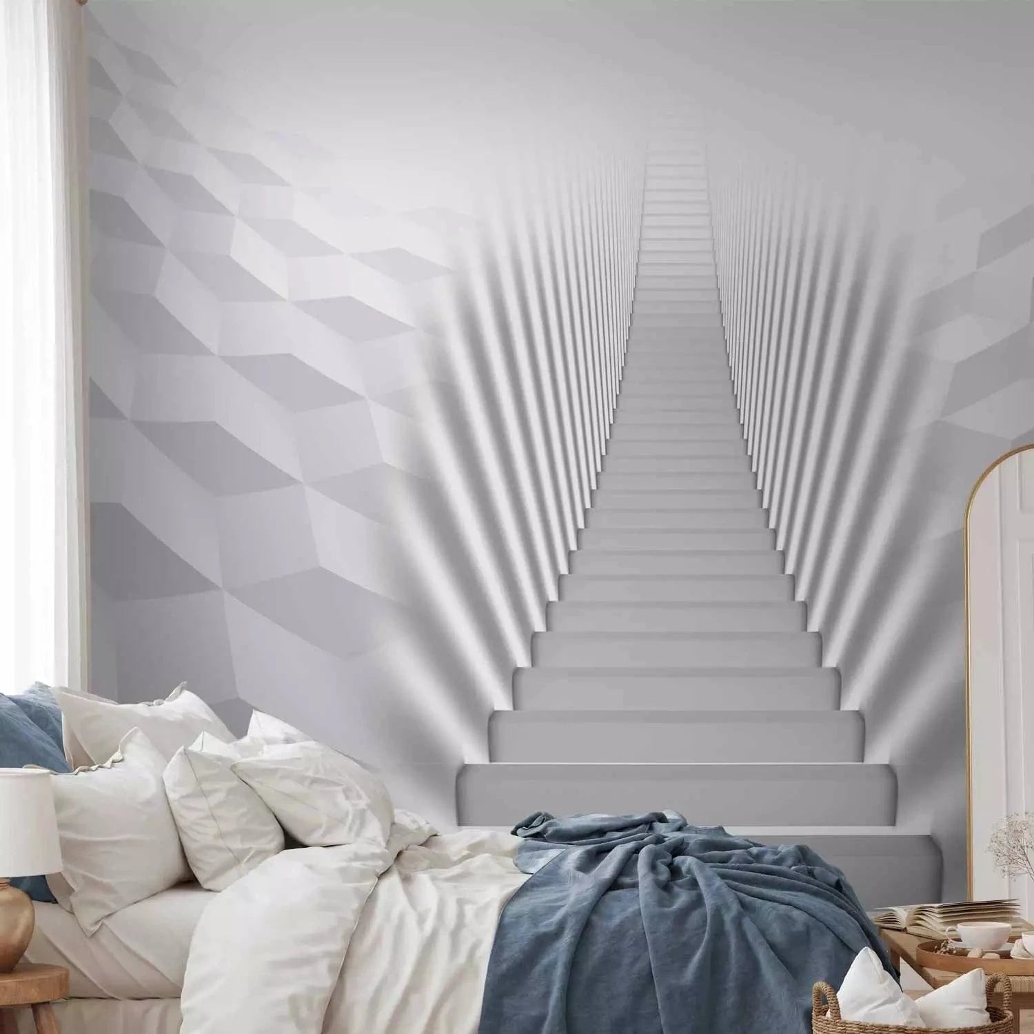 Fototapetes ar 3D rakstu baltā krāsā - Baltas kāpnes, 62109 Tapetenshop.lv