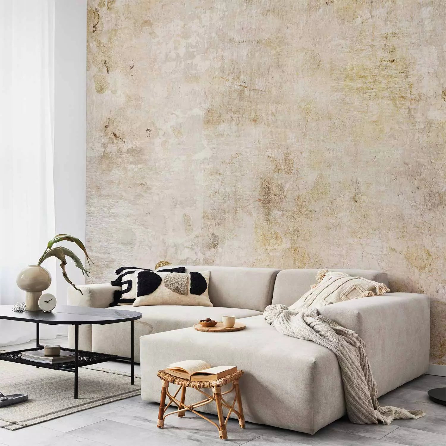 Fototapetes - Scandi boho vienkrāsains fons ar bēša krāsas rakstu G-ART
