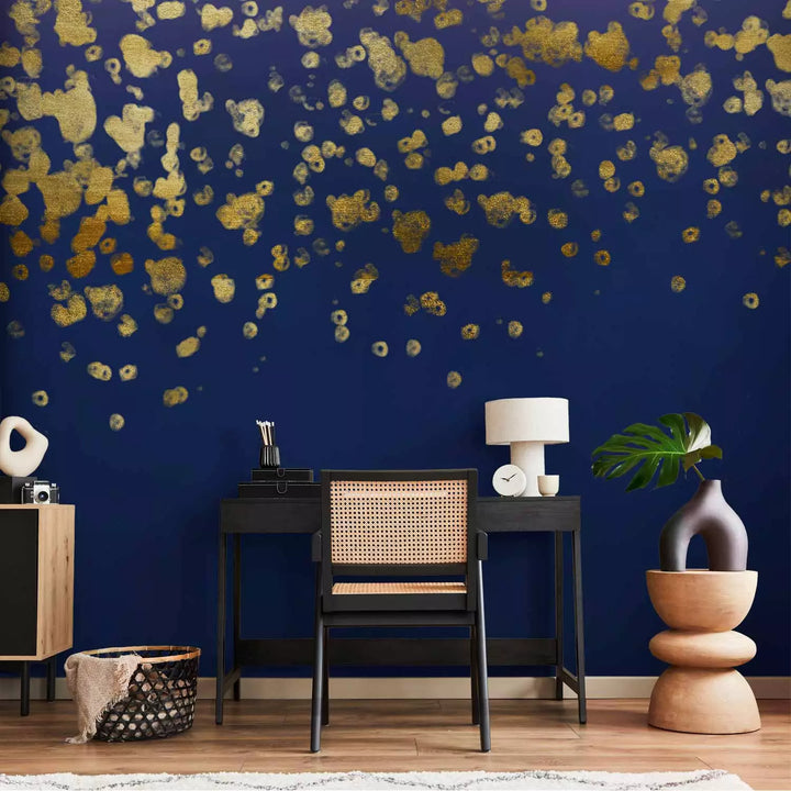 Fototapetes ar abstrakciju zeltā, zilā krāsā - Zelta pilieni - 143749 G-ART