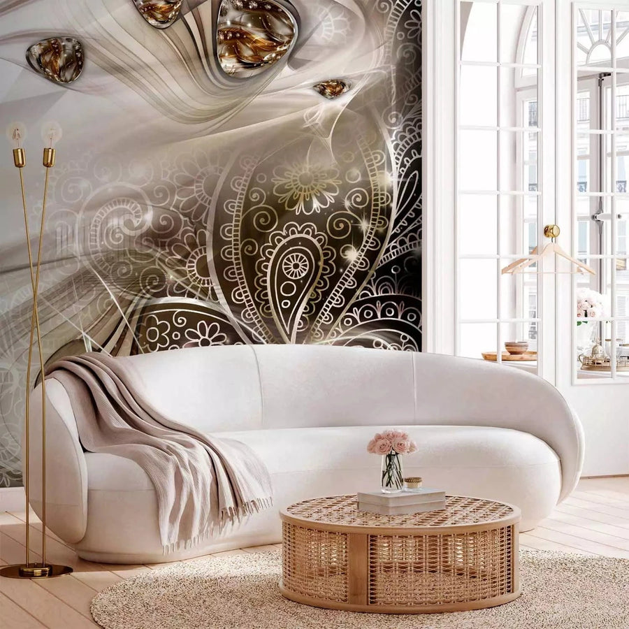 Fototapetes ar abstrakta rakstu - Ornaments, taupe krāsā G-ART