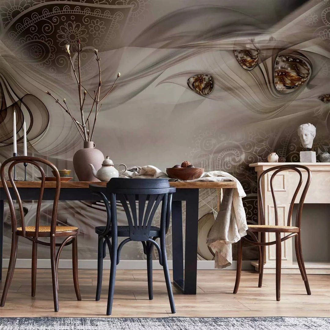 Fototapetes ar abstrakta rakstu - Ornaments, taupe krāsā G-ART