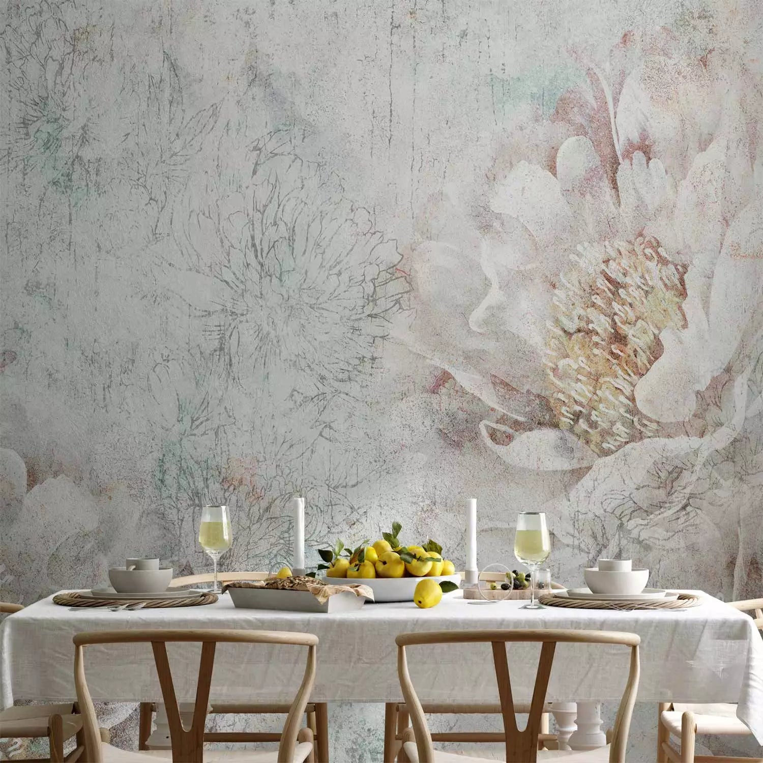 Fototapetes ar abstrakta ziediem - Zīda ziedi, zila un rozā G-ART