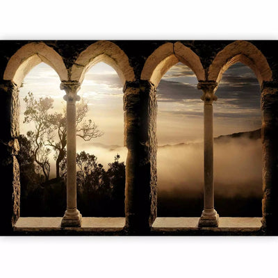 Wall Murals with stone arch and monastery in mysterious mountains - 60198G-ART