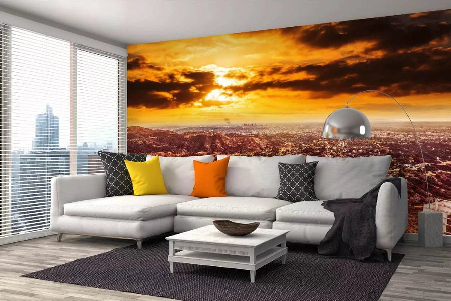 Fototapetes ar ASV tematiku - Holivudas skats, oranžā toņos D-ART