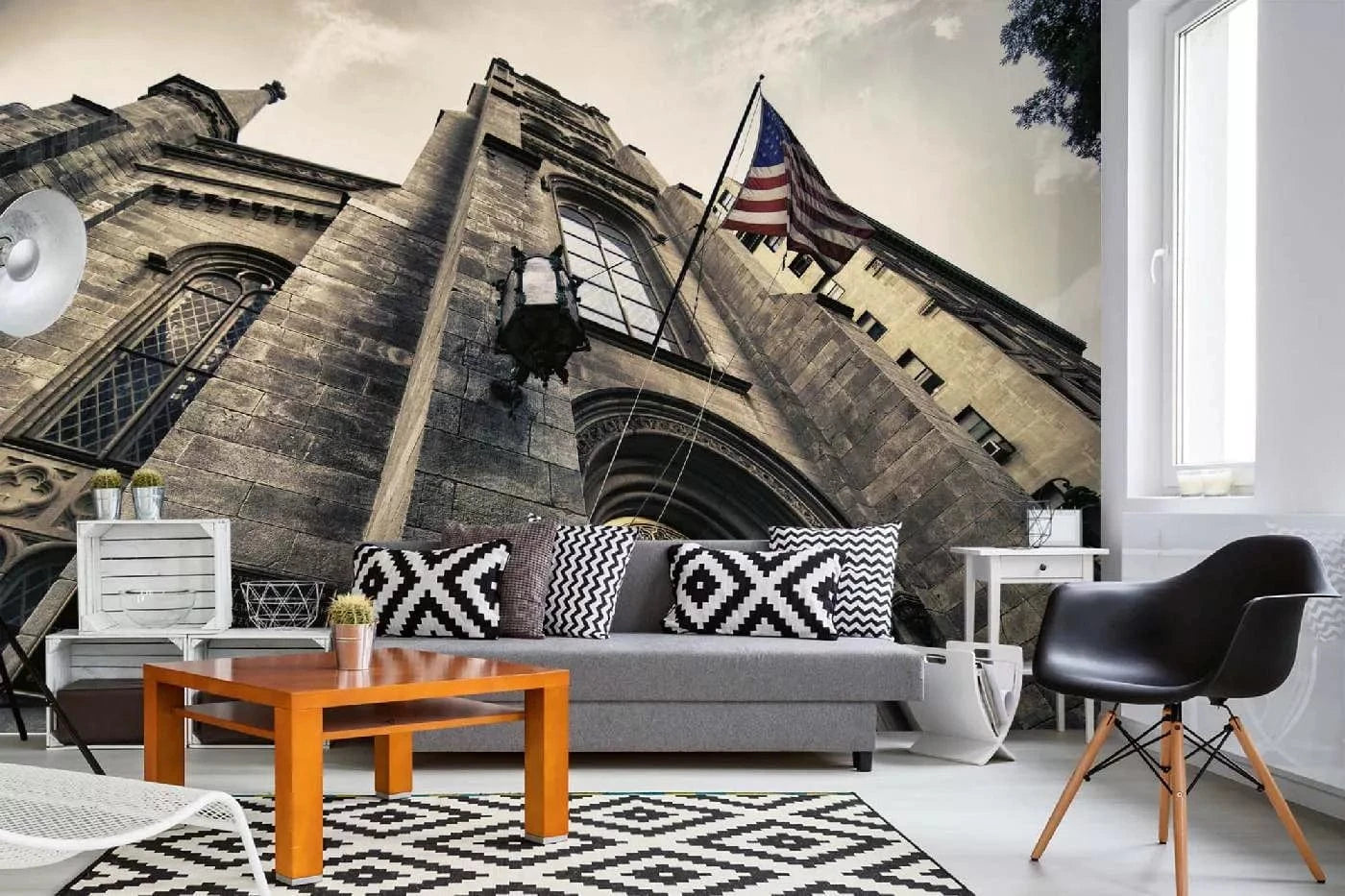 Fototapetes ar ASV tematiku - Ņujorkas ēka tuvplānā, taupe D-ART