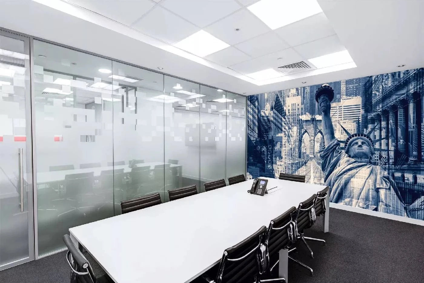 Fototapetes ar ASV tematiku - Ņujorkas kolāža, zilā krāsā D-ART