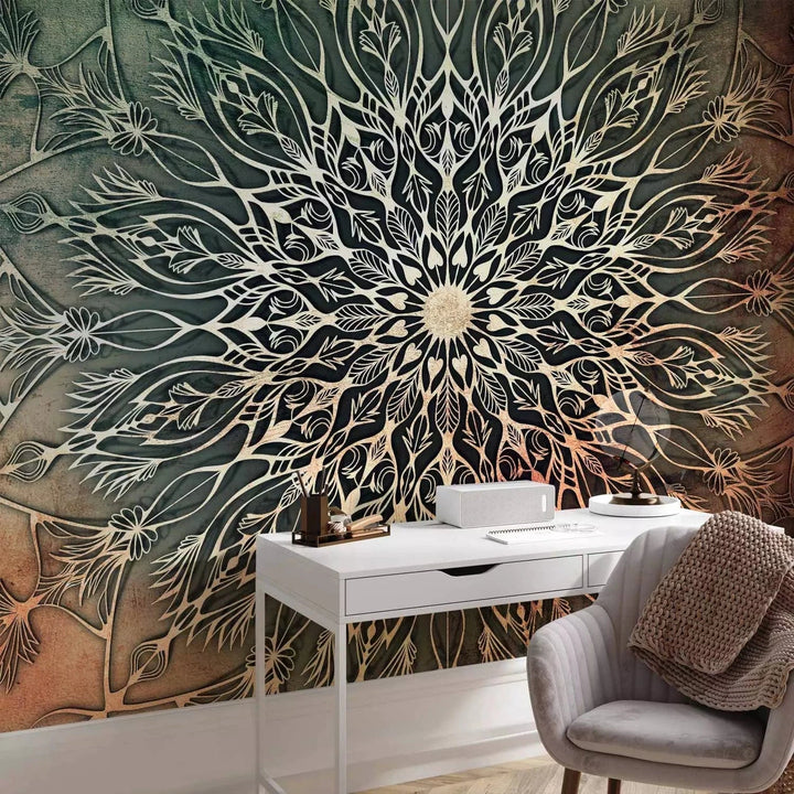 Fototapetes ar austrumu ornamentu - Mandala zaļā krāsā  G-ART