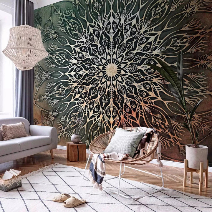 Fototapetes ar austrumu ornamentu - Mandala zaļā krāsā  G-ART