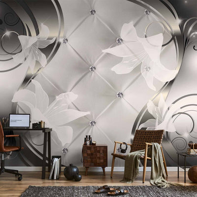 Wall Murals with white lilies on a silver background - trust, 60135 g -art