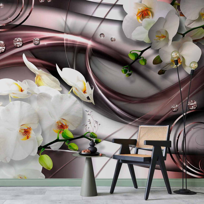 Valokuvatapetti Valkoisilla orkideoilla abstraktilla ruskealla taustalla - 60106 g -Art