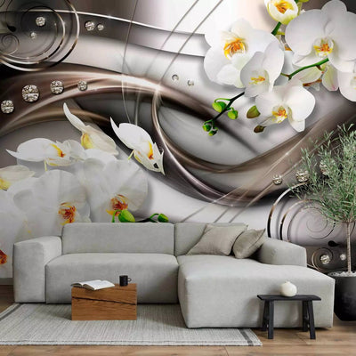 Wall Murals - white orchids on the background of silver composition, 60182 G-art