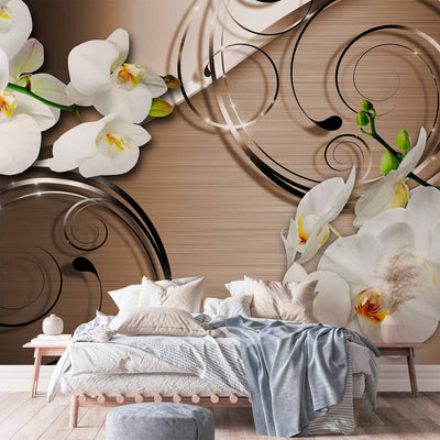 Wall Murals with white orchids on a brown background - trust, 59712 g -art