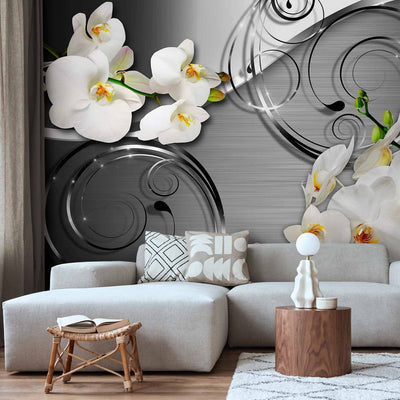 Fototapetes ar baltam orhidejām uz sudraba fona - Cerība 2, 59715 G-ART