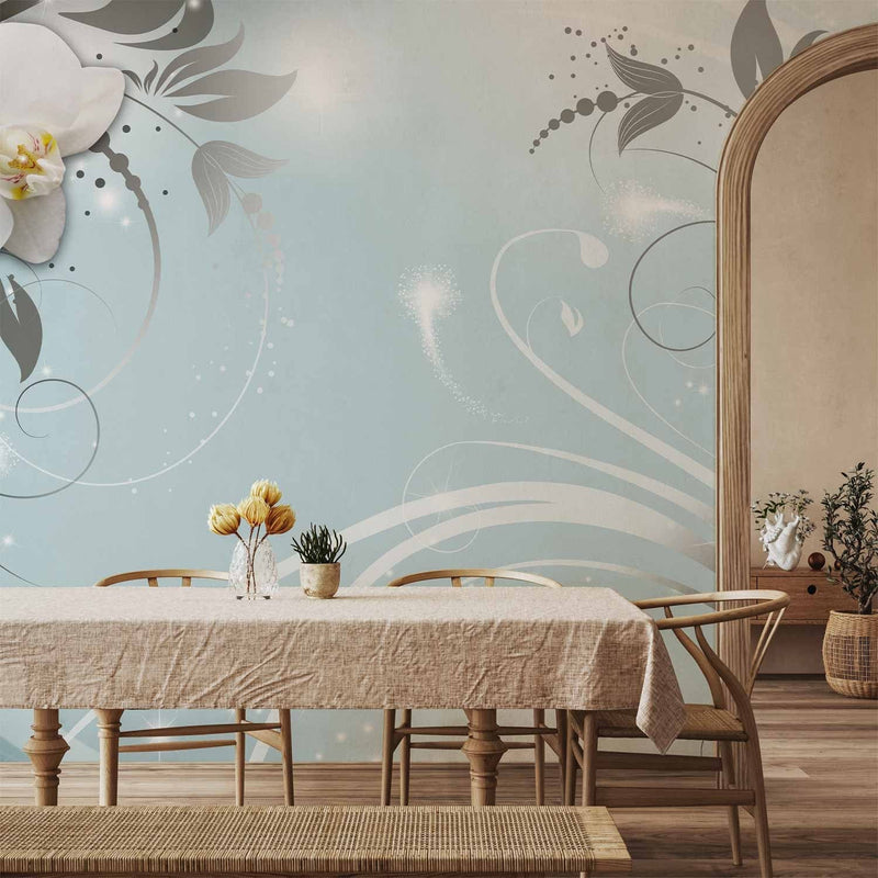 Wall Murals with white orchids on a blue background - hope, 59717 G -art