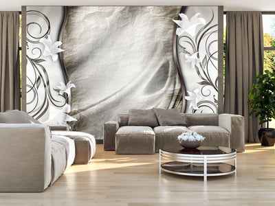 Wall Murals with white flowers on an abstract background - nostalgic peace, 60126 G -art