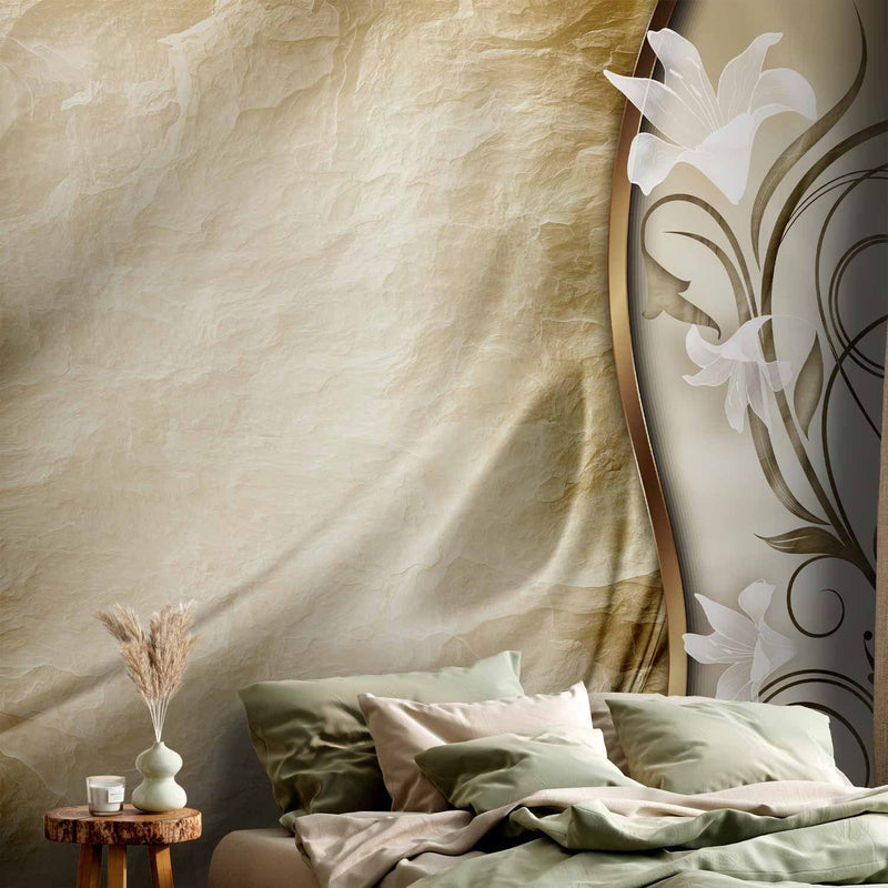 Wall Murals with white flowers on the background of beige abstract - honey, 60130 g -art
